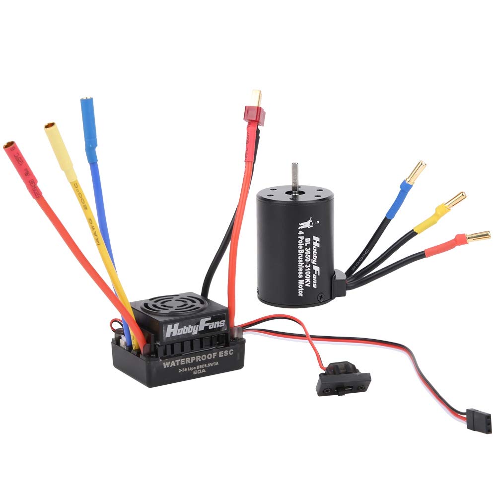 Silnik bezszczotkowy RC, wodoodporny silnik bezszczotkowy 4P 3650 3100KV T Wtyczka z bezszczotkowym zestawem ESC 60A Kompatybilny z samochodem 1/10 RC