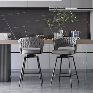 Swivel Bar Stools Set of 2, Modern 360° Swivel Bar Stools, 25 inch Modern Bar Chairs with Woven Back & Footrest, Counter Height Bar Stools for Kitchen Island, Cafe, Bar, Wet Counter Swivel Bar Stools Set of 2 Modern 360 Swivel Bar Stools 25 inch Modern Bar Chairs with Woven Back Footrest Counter Height Bar Stools for Kitchen Island Cafe Bar Wet Counter