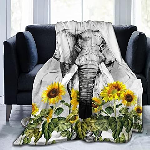 Custommixall Elephant Sunflower Fleece Blanket Cover