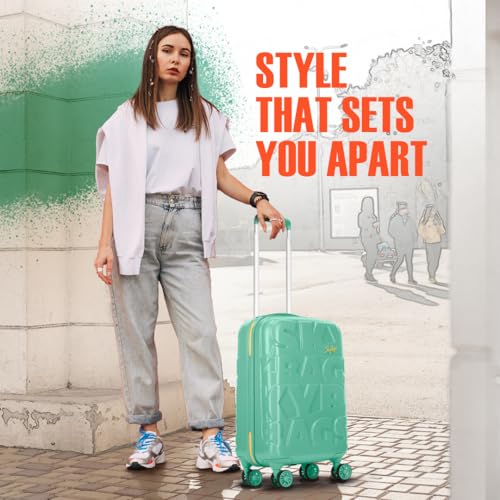 Image of Skybags Polycarbonate (Pc) Graphiq Cabin 55 Cm(Small) Trolley Bags for Travel Hard Case 8 Wheel Spinner Luggage, Lightweight Bag with TSA Lock & Scratch Resistant with 5 Years Warranty (Marine Green)