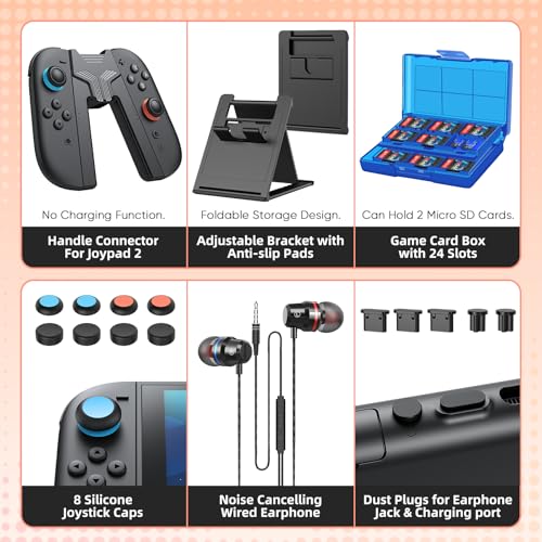 Switch 2 Accessories Bundle, 30-in-1 Kit for Nintendo Switch 2: Carrying Case, Controller Charger Dock, Grips for JoyCon, Steering Wheels, Wrist Band, Leg Strap, Protective Cover for Switch 2 Console, Black (30Pcs) by MENEEA - Image 8