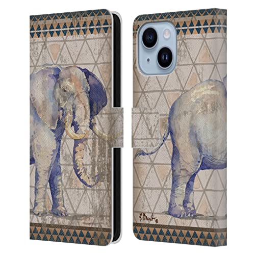 Étui portefeuille iPhone 14 Plus Paul Brent Éléphant Tribal en cuir