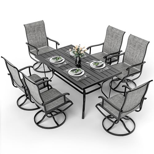 Pamapic 7-Piece Patio Dining Furniture Set with Swivel Chairs, Outdoor Table & 6 Textilene Chairs for Garden, Backyard, Pool, Deck, Gray