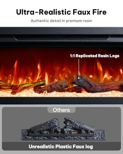 Image of Silonn 3-Sided Smart 50 inch Electric Fireplace, Alexa & App Control Fireplace with 15 Flame Colors, Electric Fireplace Inserts Logs, 5110 BTU Heat Output, Realistic Flame and Sound