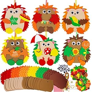 Winlyn Fall Craft Kits 24 Sets DIY Fall Hedgehog Ornaments Decorations Art Sets Autumn Maple Leaf Pumpkin Foam Stickers Googly Eyes for Kids Thanksgiving Halloween Classroom Activities Party Favors
