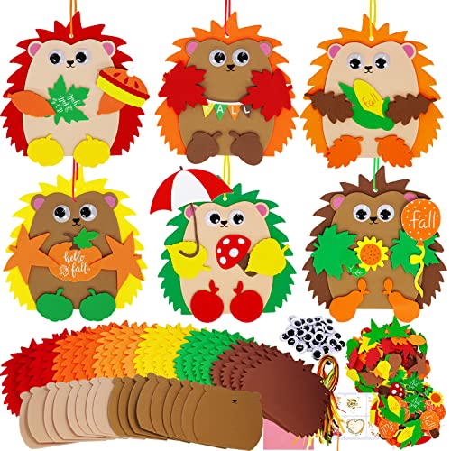 Winlyn Fall Craft Kits 24 Sets DIY Fall Hedgehog Ornaments Decorations...