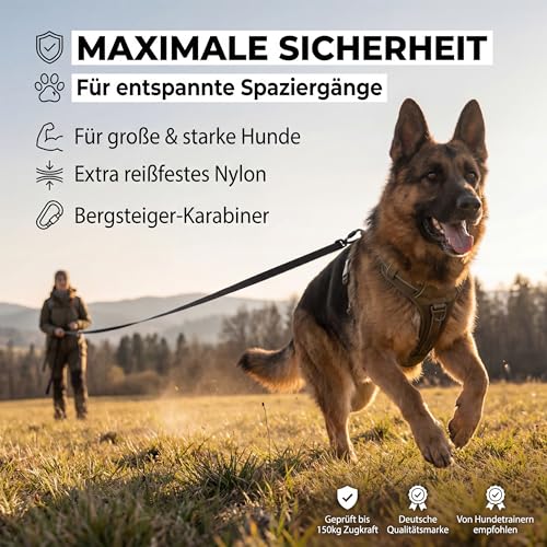 HUND IST KÖNIG Schleppleine 15m für Hunde 12-70kg - Lange robuste Hundeleine mit Griffpolster & Sicherheitskarabiner - Trainingsleine + eBook, Hundeleine lang 5m, 10m, 15m, 20m