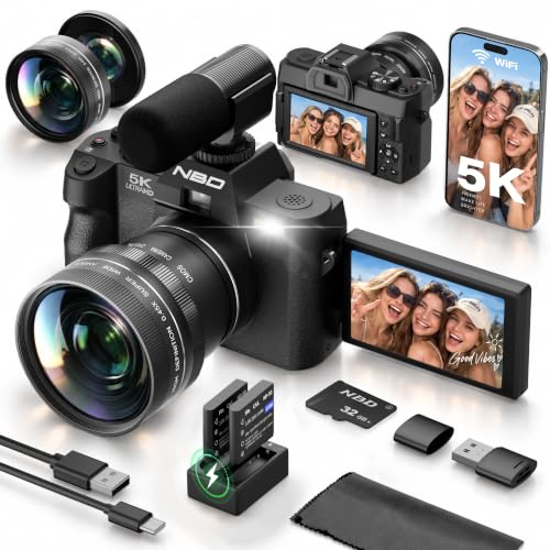 NBD 5K 64MP Digital Cameras for Photography with Dual-Lens WiFi