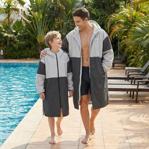 Image of Owntop Swim Parka Adult Kids | Waterproof & Quick-dry | 2-Way Zipper | Oversized Hooded Changing Robe for Beach Pool