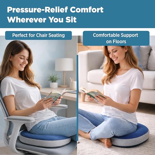Image of ComfyHug Donut Pillow - Orthopedic High-Resilience Foam Hollow Centered Ring Seat Cushion for Piles, Hemorrhoids, Tailbone & Sciatica Pain | for Office Chair, Car & Wheelchair | Washable Cover