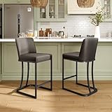 MAISON ARTS Counter Height Bar Stools with Back Set of 2 for Kitchen Counter, 24 Inch Modern Upholstered Faux Leather Barstools Farmhouse Bar Chairs Luxury Island Stools Support 330LBS, Grey