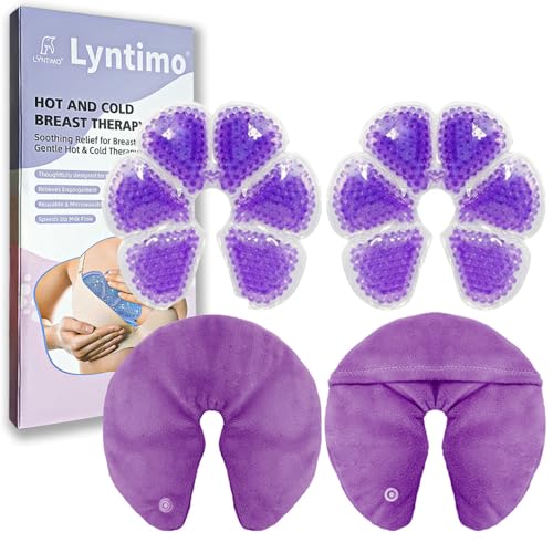 Lyntimo - Lyntimo Breast Ice Pack, 2 Sets of Hot and Cold Breast Therapy Pads with Plush Cover, Nipple Breastfeeding Cooling & Heating Compress for Moms (Purple)