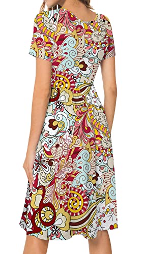 Image of DB MOON Women Summer Casual Short Sleeve Dresses Empire Waist Dress with Pockets