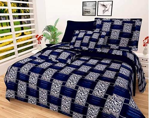 Guruji 188TC 3D Polycotton Double bedsheets with 2 Complimentory Maching Pillow Covers (Pack of 2 Bedsheet with 2 Pillow Covers) Size 228x228(90 x90 ) cm… (Dark Blue)