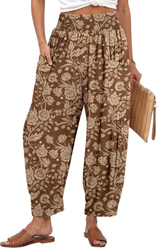 Image of TARSE Women's Linen Wide Leg Pants Baggy High Waist Palazzo Pants