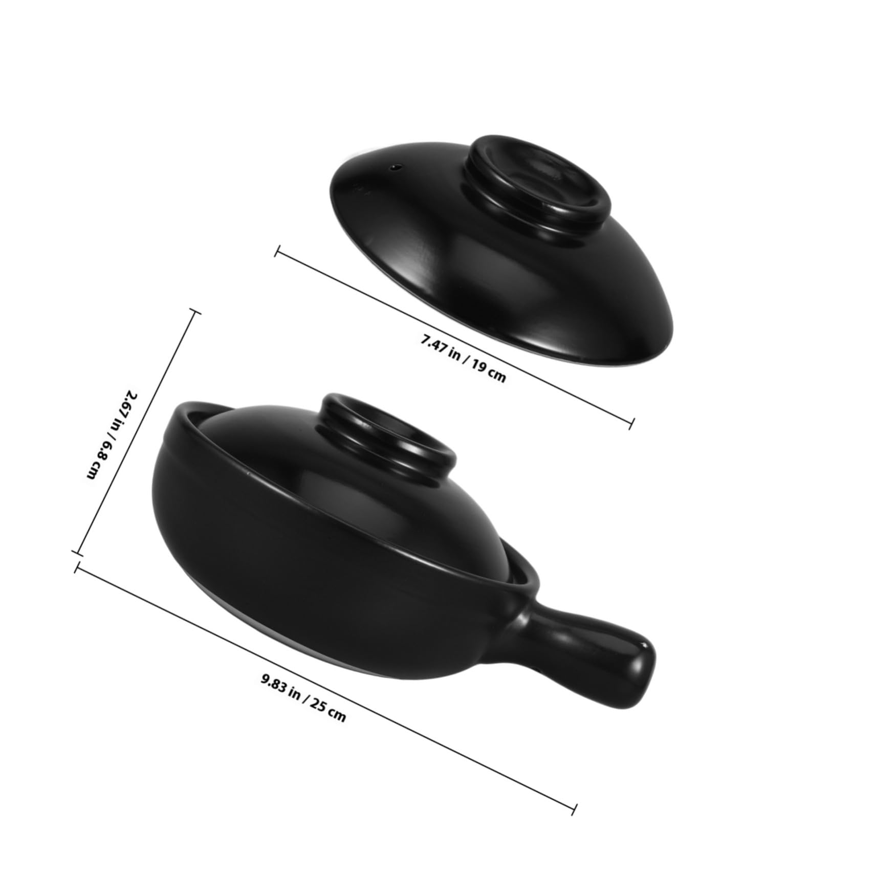 Cazuela de Barro Sola Asa 900ml con Tapa, Cerámica Negra | Recipiente Profundo para Gachas y Guisos, Uso Comercial y Microondas, Fácil de Limpiar