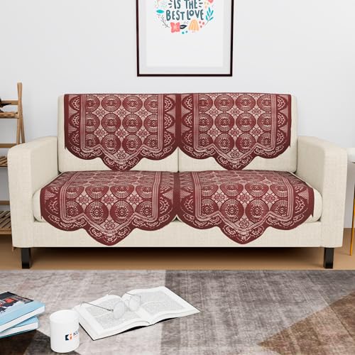 Image of Kuber Industries (Set of 4) Stylish & Durable Cotton Sofa Covers 2 Seater | Washable Sofa Protector /Mat & Slipcover for Hall, Living Room & Office | Plain Circle - Maroon