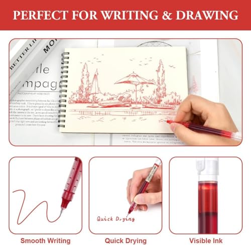 Image of like it Red 0.5mm Roller Pen Color ink Straight Liquid Rollerball Gel Pen for School Office Stationery Pack of 12 (Red)
