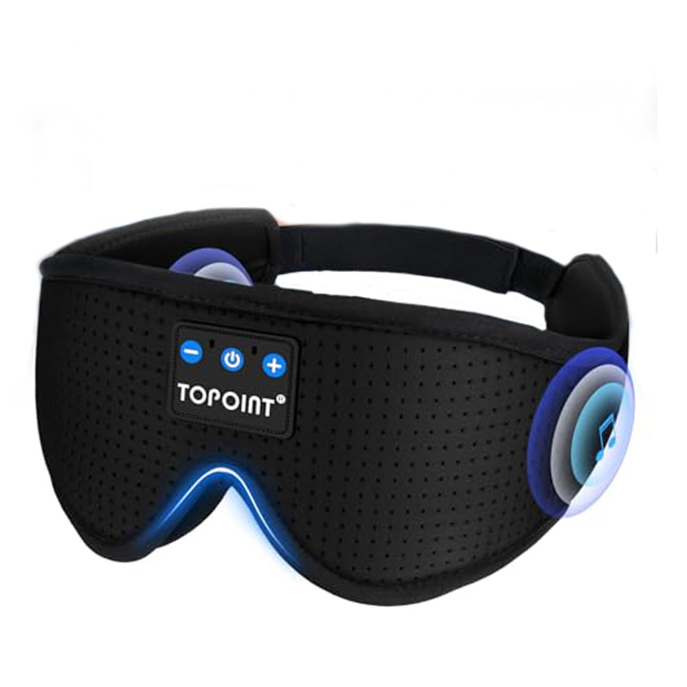 Bluetooth Sleep Mask Headphones, TOPOINT Wireless 3D Eye Mask with Bluetooth Headphones Eye Mask for Sleeping,Upgraded 200% Breathability Sleeping Earphones for Travel/Nap/Yoga/Meditation/Relaxation