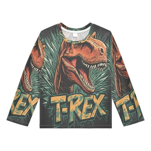 Trex Head Grass Darkgray Boy's Rash Guard Swim Shirt Long Sleeve Sun Shirt for Swimming Pool Beach UPF50+ 3T