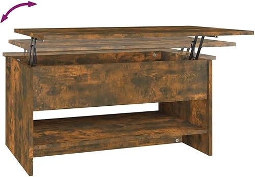 Miniatura 9 de Coffee Table Smoked Oak Engineered Wood, 31.5x19.7x15.7 in, Rectangular Living Room Furniture with Hidden Storage, Modern Mesa de Centro para Sala