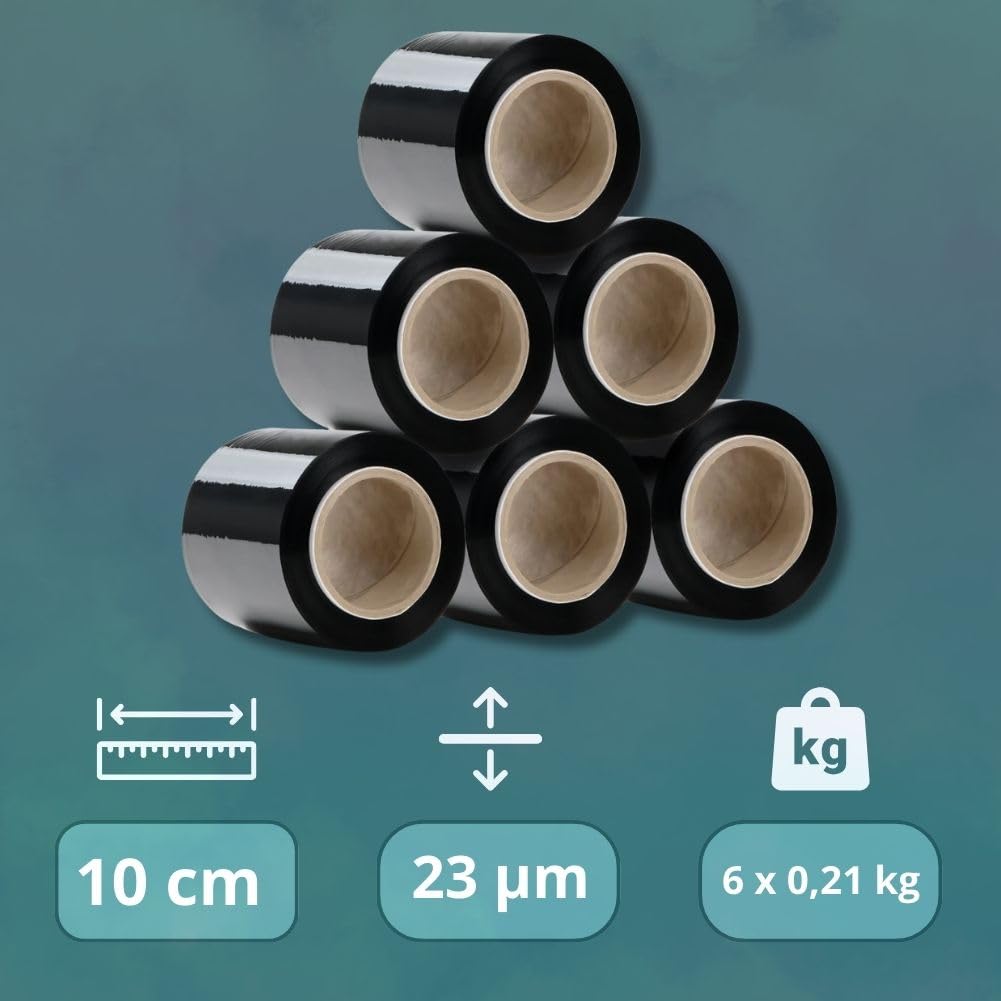 Pellicola Film Estensibile Nero Da 1,8 Kg 23 Micron Bobina Super Resistente 6 RotolI