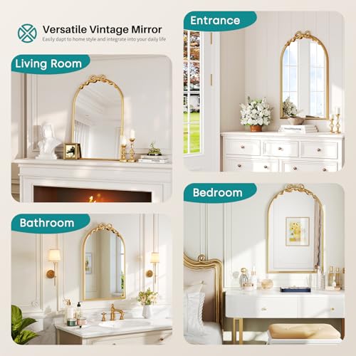 Image of Gold Arch Bow Mirror, 25 inchx16 inch Vintage Mirror with Metal Frame