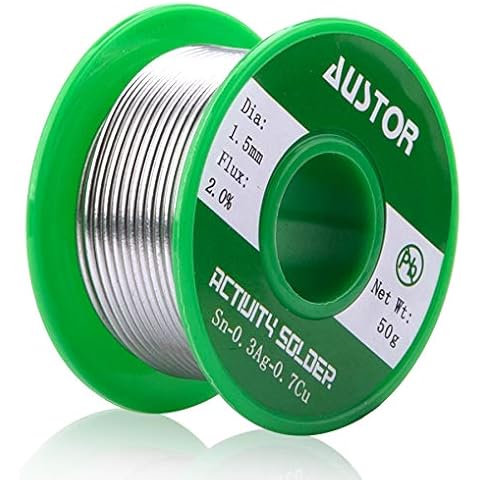 AUSTOR 1.5mm Lead Free Solder Wire with Rosin Core, Sn 99% Ag 0.3% Cu 0.7%, 50g Cover