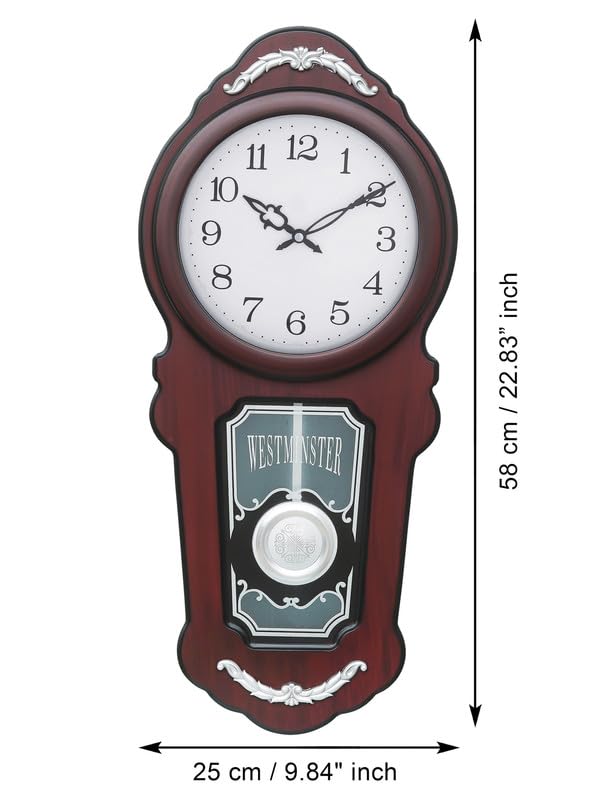 Image of CHRONIKLE Elegant Vertical Wooden Case Analog Pendulum Chime Musical Wall Clock for Living Room Home Decor Office Gifts (Size: 26 x 10.3 x 56 CM | Weight: 1955 Gram | Color: Rosewood)