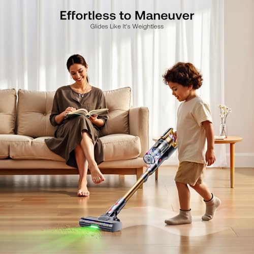 Image of Trucozie Cordless Vacuum Cleaner, Self-Standing Lightweight Stick Vacuum with 50 mins Runtime, Powerful Suction, Anti-Tangle Wireless Vacuum for Home, Hardwood Floor, Carpet, Pet Hair, Gold