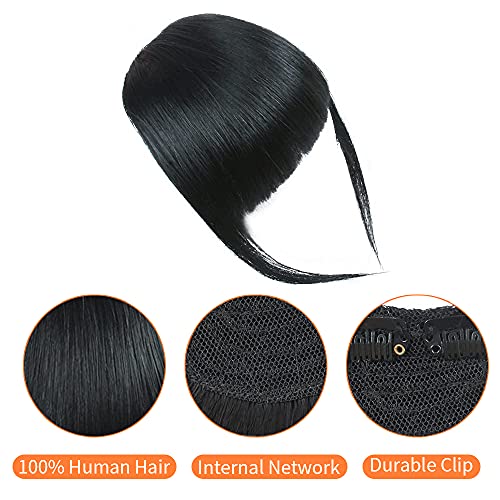 Real Human Hair Bangs Thick Hair Bangs Clip in Fringe Hair Extension Unprocessed Fringe, 1b# Black Color, Thick Bangs - Image 4