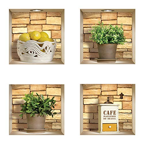 L'Nisha Art Magic Vinyle 3D Autocollants Mural Amovible Bricolage, Ensemble de 4, Pierres Kitchen Stuff