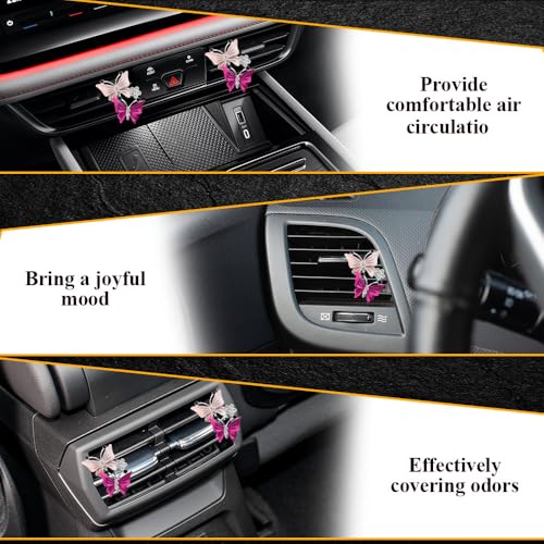 Image of 4PCS Car Air Fresheners Vent Clips, Butterfly Car Accessories, Sparkly Bling Dual Butterfly Auto Air Vent Clips, Automotive Cute Air Conditioning Outlet Decoration Universal for Women Girl