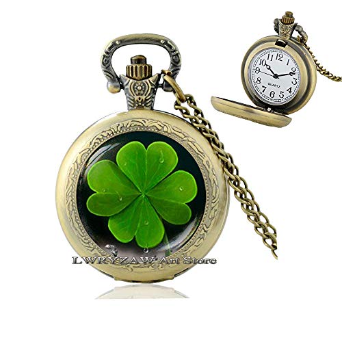 Clover Pocket Watch Necklace,Four Leaved Clover Pocket Watch Necklace,Delicate Pocket Watch Necklace, Good Luck Pocket Watch Necklace,Luck Gift,Lucky Pocket Watch Necklace,M166