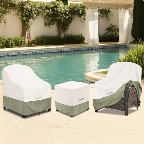Image of Bitubi Waterproof Patio Ottoman Cover, Heavy Duty Square Outdoor Side Table Furniture Covers Size 32L x 32W x 18H inch (Beige)