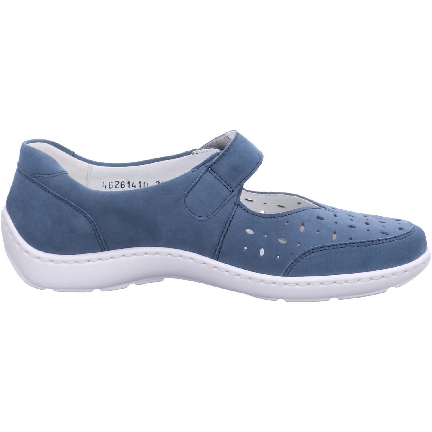 Waldläufer 496325 191 263 Denim Nubuck Leather Womens Wide Fit Mary Jane Shoes