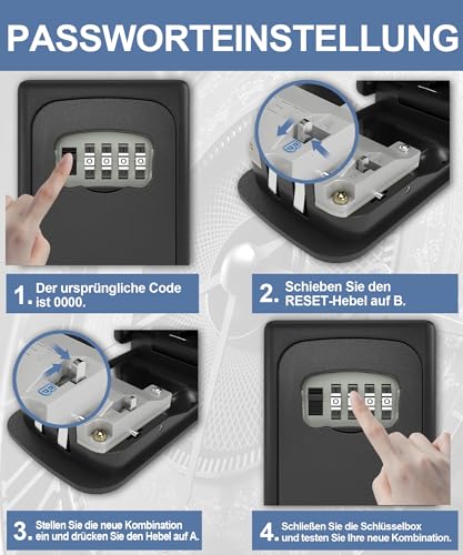 GOOPOOL Schlüsseltresor für Haus, Schlüsselsafe für Haus, Schlüsseltresor 4-Stelligem Zahelncode, Schlüsselbox Große Kapazität, Schlüsseltresor Außen Wetterfest, für Schlüssel Türkarte, Schwarz