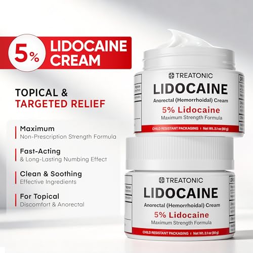 Image of Treatonic 5% Lidocaine Numbing Cream: Lidocaine Cream Maximum Strength for Pain Relief, Itching, Burning, Soreness, Hemorrhoid Treatment - Fast Acting & Long Lasting Numbing - 6.3 oz