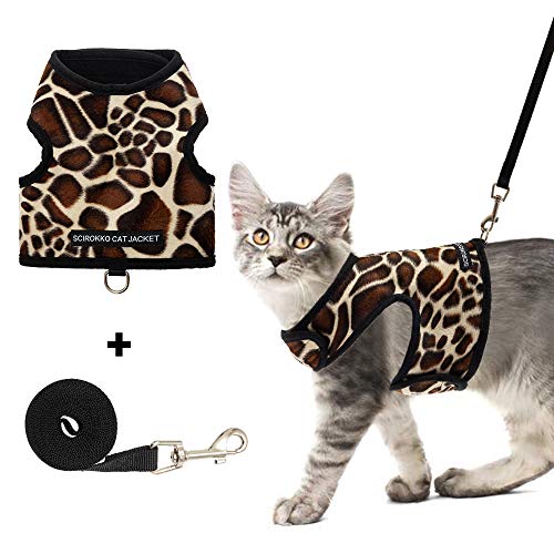 SCIROKKO Cat Harness and Leash Set - Escape Proof Adjustable for Outdoor Walking