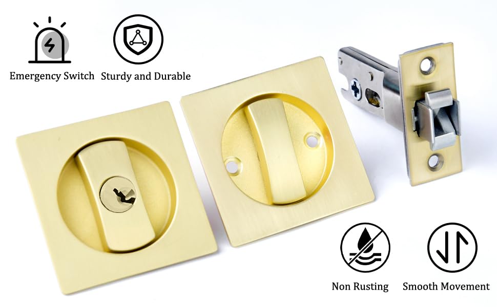 Dontay Juego de 2 Cerraduras para Puerta Corredera con Manija y Llave, Tirador Empotrado para Puertas Correderas de 1 3/8” a 2 3/16” de Grosor miniatura 5