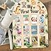ORIGACH My First Year Baby Growth Photo Display Wood Board - 12 Months Newborn Milestones Picture Frame - Neutral Baby Keepsake Board 1st Birthday Party Nursery Decor New Mom Gift - Jungle Animals