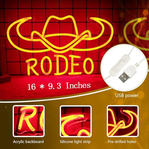 Image of Pinlangdou Rodeo Cowboy Neon Signs Western Cowboy Neon Light for Bedroom, Man Cave, Bar, Game Room, West Wall Decor Best Gift for Kids Friends Loved Ones 16 * 9.3