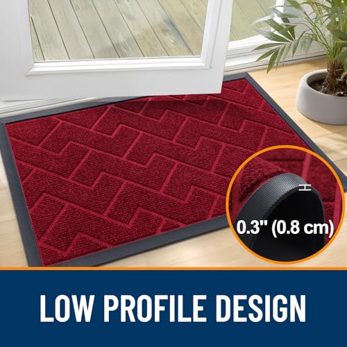 Image of OLANLY Front Door Mat Indoor Outdoor Entrance, Waterproof All-Season, All-Weather Doormat, Sturdy Natural Rubber, Low Profile, Easy Clean Patio Porch Entryway Mat, Herringbone Brick (Wine Red, 71x47)