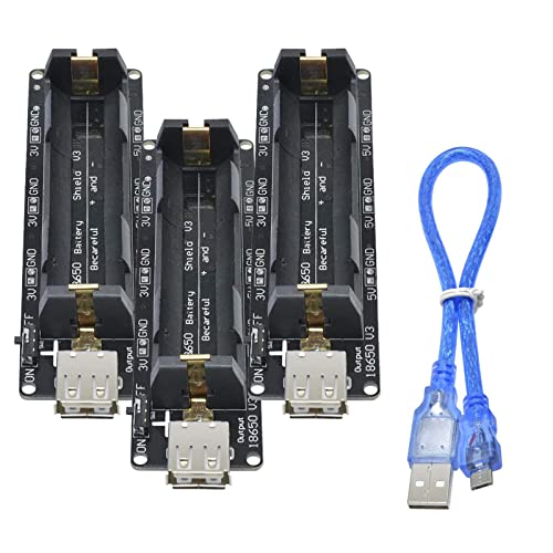 3Pcs Micro USB 18650 Battery Shield Expansion Board, KYYKA ESP32 18650 Battery Shield V3 Micro USB Typ-A USB Ausgang DIY Kit für Raspberry Pi WEMOS Arduino (mit Kabel) Cover