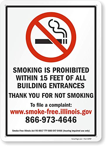 Panneau Illinois No Smoking en aluminium de 25,4 x 35,6 cm pour signalisation extérieure