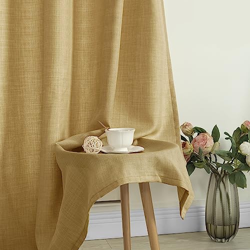 Image of LAMIT Faux Linen Curtains for Bedroom, Light Filtering Panels, Grommet Privacy Protected Linen Burlap Curtains for Small Window /Kids' Room, Set of 2 Panels (52 x 45 Inch, Caramel Brown)