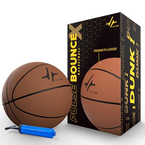 Image of PULSEIT PulseITBounceX Size 7 Professional Basketball for Indoor & Outdoor Games, Training | Perfect for Kids, Adults, Athletes & Basketball Ideal for All Court Surfaces (Brown)