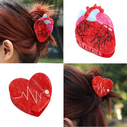 Realistic Anatomy Heart Acetate Hair Claw Clip,Red Heart Claw Clip 2PC Set