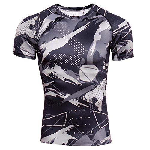 Comfort Muscle Men's Sports Bra Compression Cycling Sweatshirt Fitness Skinny Short Sleeve Foundation Laminated Skinny Gym (Color : 1, Size : M)