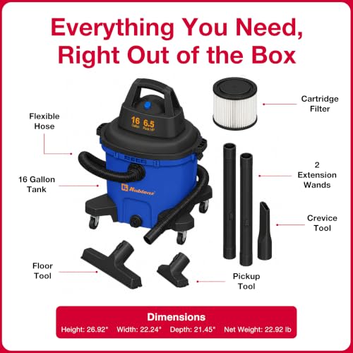 Image of Koblenz WD-16 L4 Wet Dry Vacuum Cleaner, 16 Gallon Wet Dry Vac, 6.5 PHP